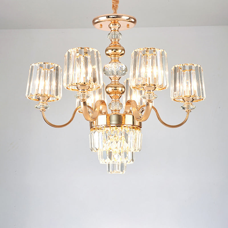 Crystal Block Chandelier Lighting Transitional Rose Gold Cylinder Parlor Pendant Light Clearhalo 'Ceiling Lights' 'Chandeliers' Lighting' options 2275591