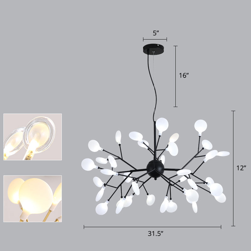 Acrylic Fireflies Hanging Lamp Minimalist Black Finish LED Pendant Chandelier Light 36 Black Clearhalo 'Ceiling Lights' 'Chandeliers' 'Modern Chandeliers' 'Modern' Lighting' 2275645