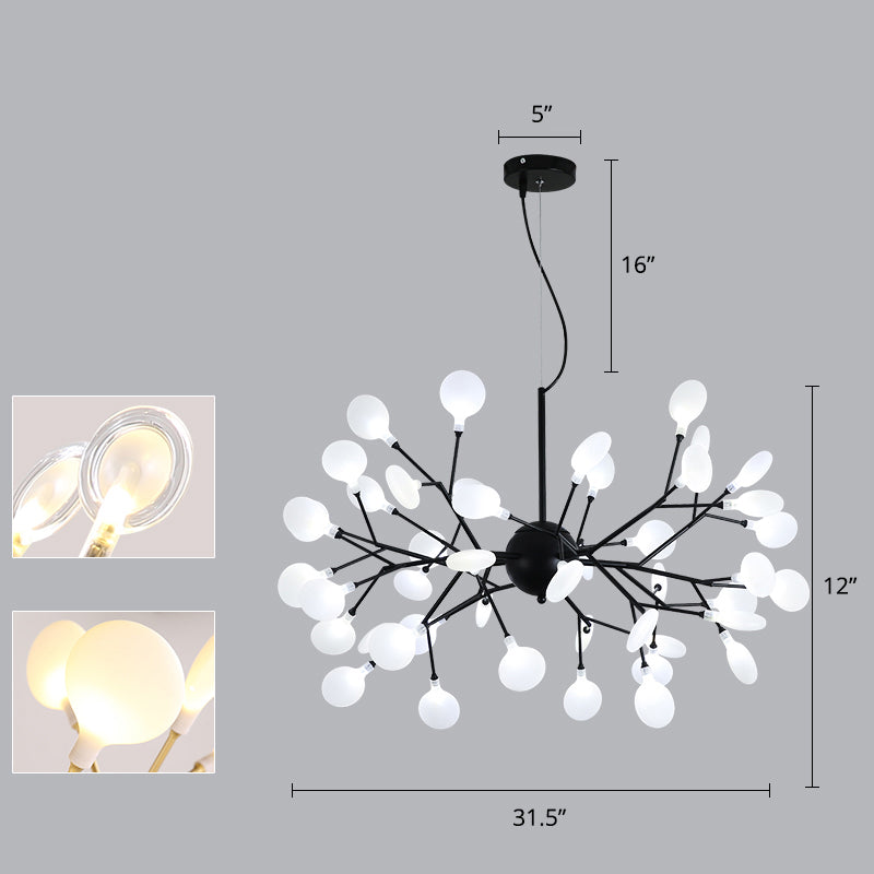 Acrylic Fireflies Hanging Lamp Minimalist Black Finish LED Pendant Chandelier Light 45 Black Clearhalo 'Ceiling Lights' 'Chandeliers' 'Modern Chandeliers' 'Modern' Lighting' 2275646