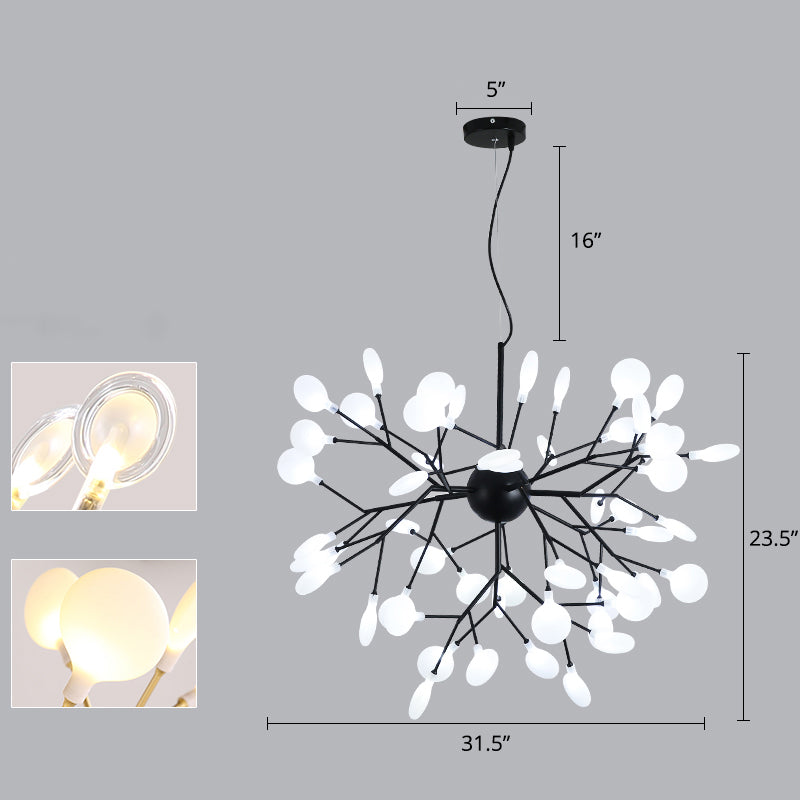 Acrylic Fireflies Hanging Lamp Minimalist Black Finish LED Pendant Chandelier Light 54 Black Clearhalo 'Ceiling Lights' 'Chandeliers' 'Modern Chandeliers' 'Modern' Lighting' 2275649