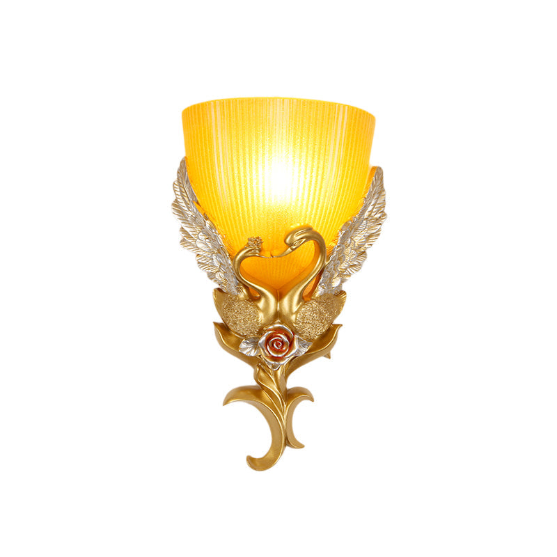 Ribbed Glass Bowl Wall Light Minimalist 1 Light Corridor Sconce Light Fixture with Gold/Silver/White-Silver Swan Decoration Clearhalo 'Wall Lamps & Sconces' 'Wall Lights' Lighting' 227676