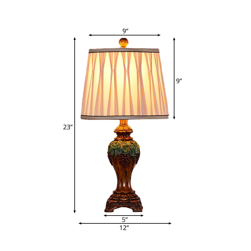 Smocked Pleated Shade Study Room Table Lamp Vintage Fabric 1 Light Beige Reading Light, 9"/10" Wide Clearhalo 'Lamps' 'Table Lamps' Lighting' 227725