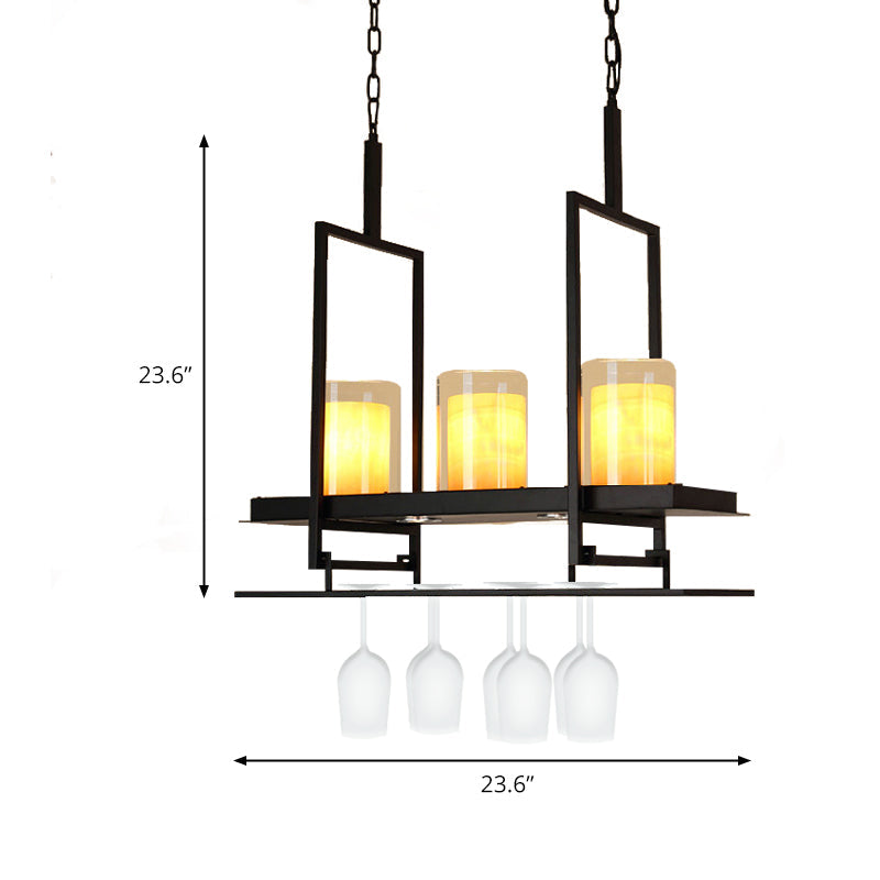 Cylinder Glass Island Light Traditional 3/5 Lights Dining Room Ceiling Light with Inner Yellow Marble Shade Clearhalo 'Ceiling Lights' 'Close To Ceiling Lights' 'Glass shade' 'Glass' 'Island Lights' Lighting' 227752