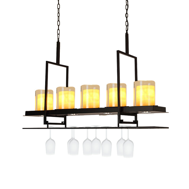 Cylinder Glass Island Light Traditional 3/5 Lights Dining Room Ceiling Light with Inner Yellow Marble Shade Clearhalo 'Ceiling Lights' 'Close To Ceiling Lights' 'Glass shade' 'Glass' 'Island Lights' Lighting' 227755