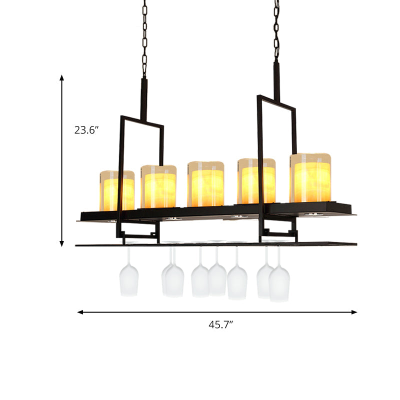 Cylinder Glass Island Light Traditional 3/5 Lights Dining Room Ceiling Light with Inner Yellow Marble Shade Clearhalo 'Ceiling Lights' 'Close To Ceiling Lights' 'Glass shade' 'Glass' 'Island Lights' Lighting' 227756