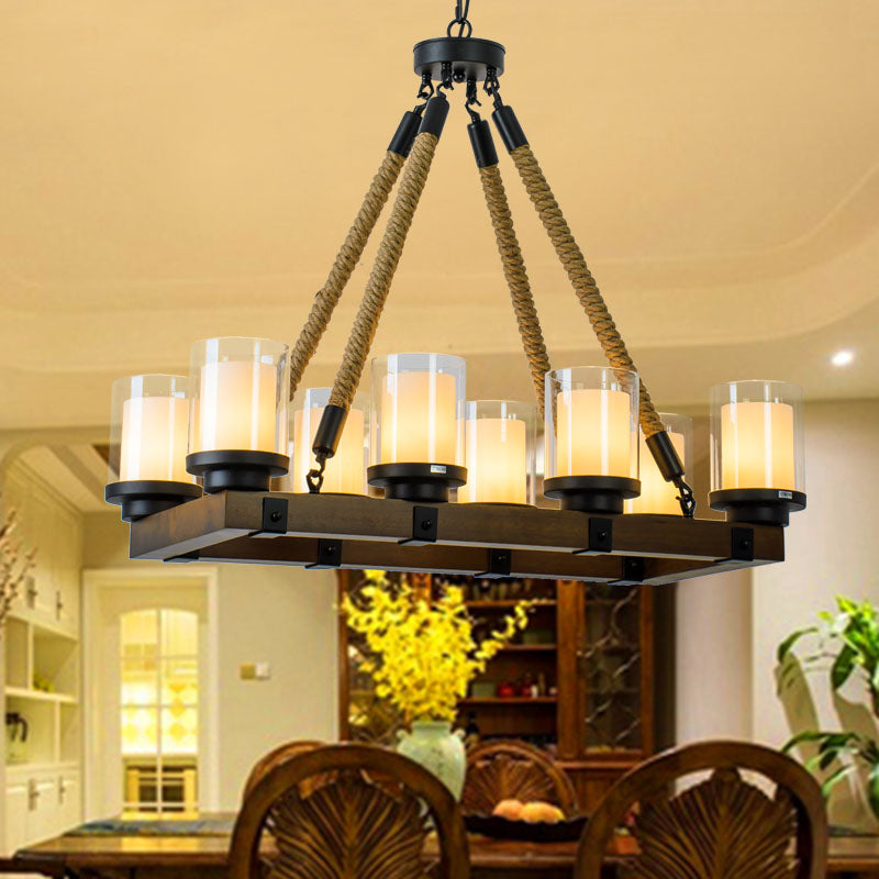 Cylinder Dining Room Island Light Vintage 6/8 Light Ceiling Light with Inner White Glass Shade 8 White Clearhalo 'Ceiling Lights' 'Chandeliers' 'Glass shade' 'Glass' 'Island Lights' Lighting' 227808