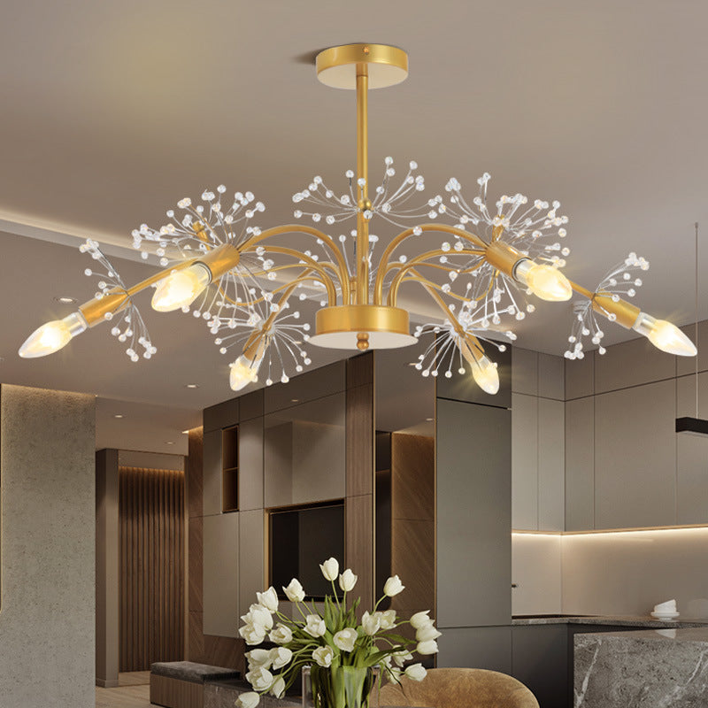 Curved Arm Metal Chandelier Light Traditional 6 Lights Living Room Hanging Lamp with Clear/Cream Crystal Accent Gold A Clearhalo 'Ceiling Lights' 'Chandeliers' Lighting' options 227841_12e4fdb0-847b-477b-9d0d-5d3c7613e844
