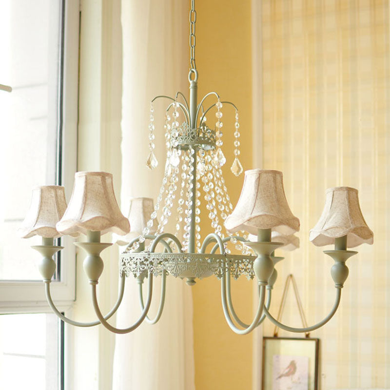 Scalloped Living Room Hanging Light Traditional Fabric 6/8 Lights Green Pendant Light Fixture 6 Green Clearhalo 'Ceiling Lights' 'Chandeliers' Lighting' options 227924_add11f36-97b3-4baf-9950-2c8635d2afb8