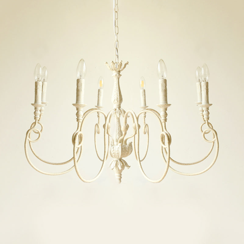 White Curve Arm Hanging Light Traditional Metal 6/8 Lights Living Room Chandelier Light Clearhalo 'Ceiling Lights' 'Chandeliers' 'Modern Chandeliers' 'Modern' Lighting' 227939