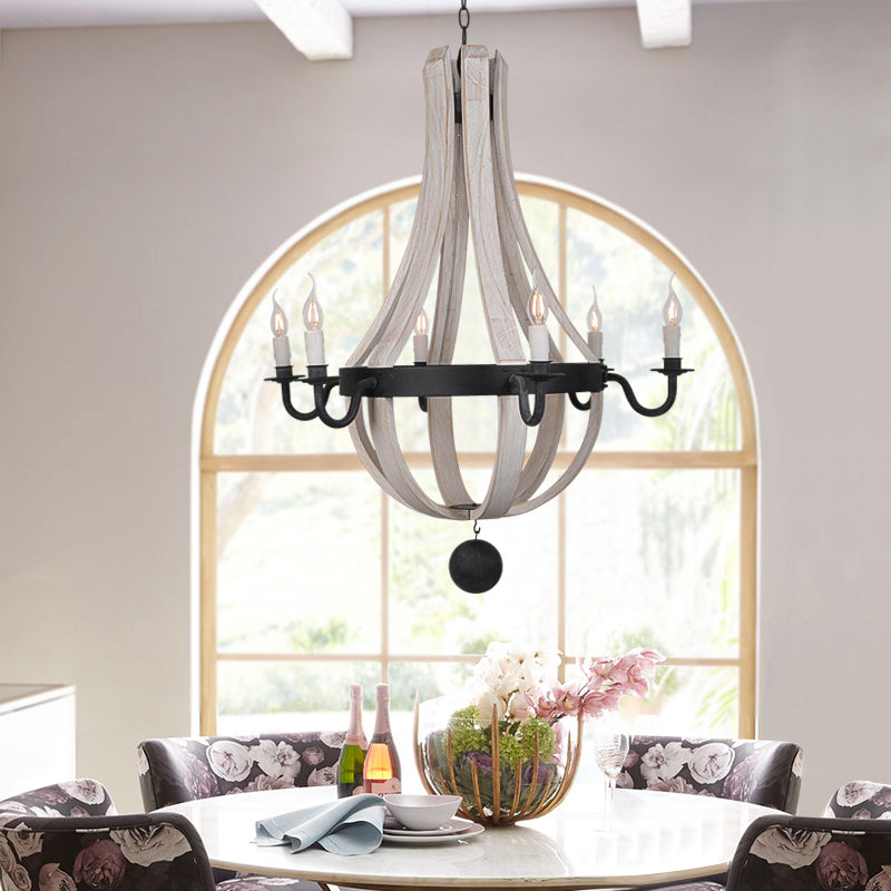 6 Lights Empire Shape Chandelier Lamp Traditional Blue/White Wood Hanging Light Fixture Clearhalo 'Ceiling Lights' 'Chandeliers' Lighting' options 227943