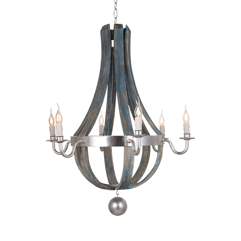 6 Lights Empire Shape Chandelier Lamp Traditional Blue/White Wood Hanging Light Fixture Clearhalo 'Ceiling Lights' 'Chandeliers' Lighting' options 227948