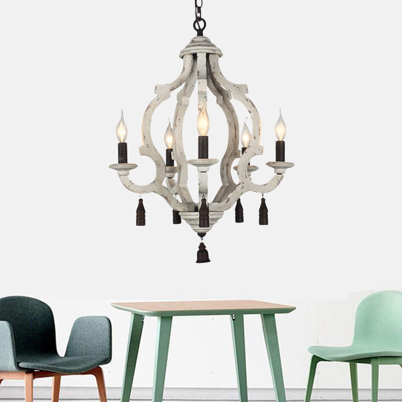 5 Lights Wood Ceiling Light Traditional Dark Wood/Wood/White Lantern Bedroom Chandelier Light White Clearhalo 'Ceiling Lights' 'Chandeliers' Lighting' options 227953_c11ae0a4-91d1-4254-83eb-9c2bb6723657