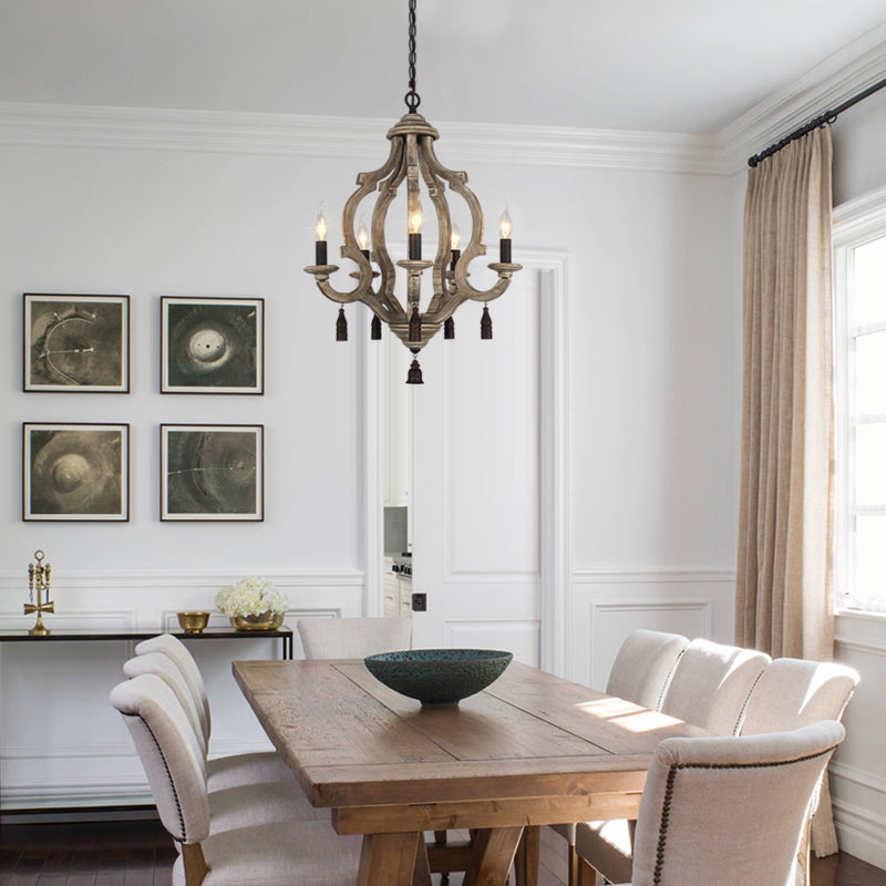 5 Lights Wood Ceiling Light Traditional Dark Wood/Wood/White Lantern Bedroom Chandelier Light Dark Wood Clearhalo 'Ceiling Lights' 'Chandeliers' Lighting' options 227957_e12669d9-c84e-4f38-a8a6-613c71c5ed5d