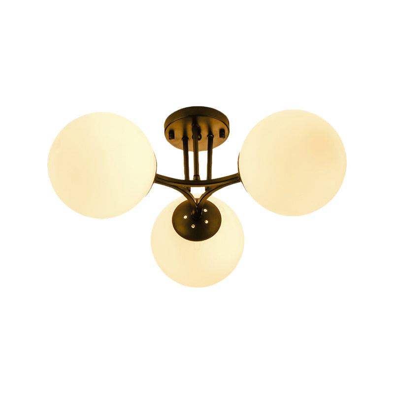 3/6 Lights Living Room Ceiling Light Fixture Traditional Black Semi Flush with Globe White Glass Shade Clearhalo 'Ceiling Lights' 'Close To Ceiling Lights' 'Close to ceiling' 'Glass shade' 'Glass' 'Semi-flushmount' Lighting' 228051