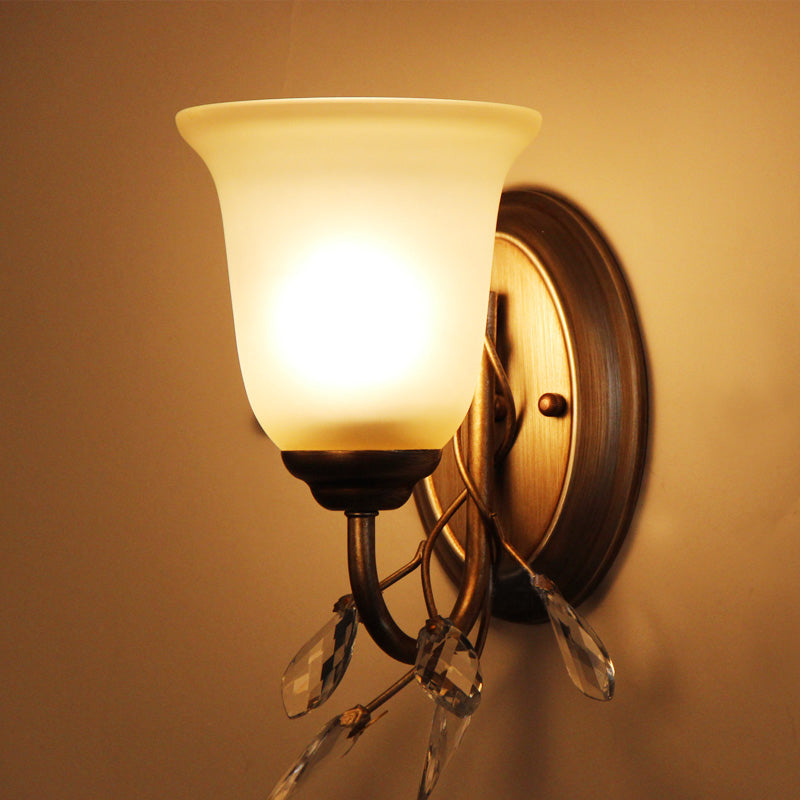 Frosted Glass Bell Shape Sconce Light Traditional 1/2/3 Lights Bedroom Wall Mounted Light with Coffee Backplate 1.0 Coffee Clearhalo 'Vanity Lights' 'Wall Lights' Lighting' 228101