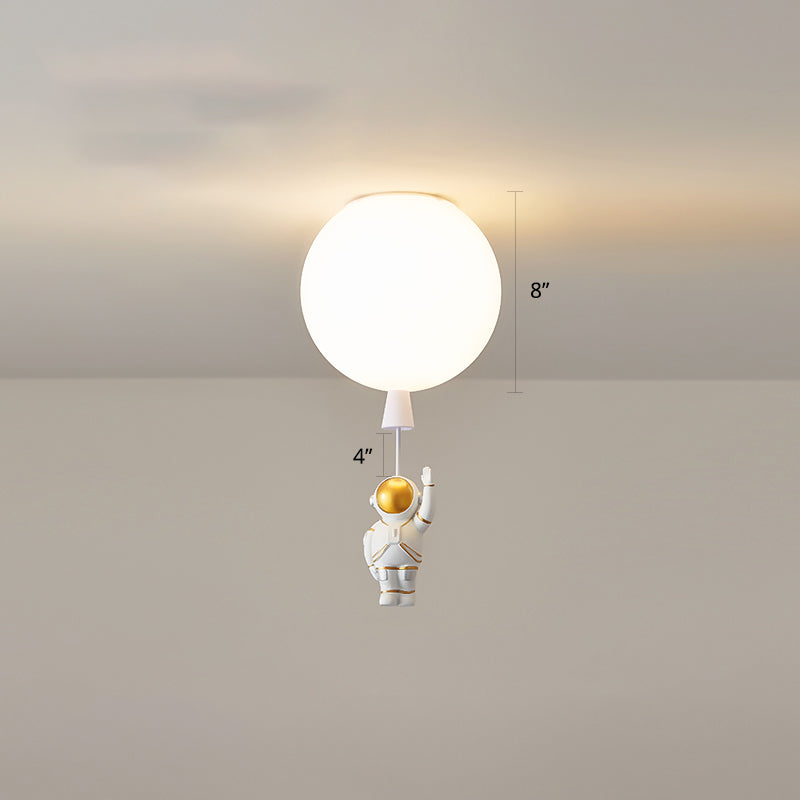 Creative Balloon Ceiling Mount Light Silica Gel 1 Bulb Bedroom Flush Light with Astronaut Decoration White 8" A Clearhalo 'Ceiling Lights' 'Close To Ceiling Lights' 'Close to ceiling' 'Flush mount' Lighting' 2282364