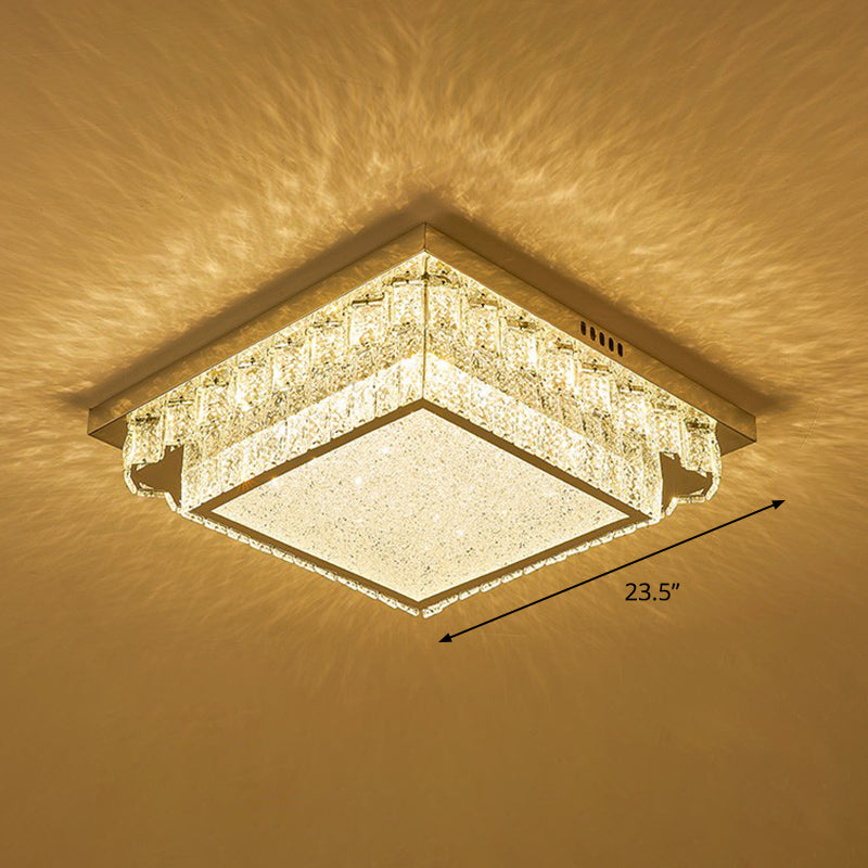 Clear Geometric Shaped Flush Light Simple Beveled Cut Crystal Led Surface Mount Ceiling Light Clear 23.5" Square Clearhalo 'Ceiling Lights' 'Close To Ceiling Lights' 'Close to ceiling' 'Flush mount' Lighting' 2282425