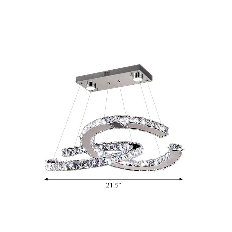 Crystal C Shaped LED Pendant Chandelier Minimalistic Stainless Steel Hanging Ceiling Light Clear 21.5" Clearhalo 'Ceiling Lights' 'Chandeliers' 'Clear' 'Industrial' 'Modern Chandeliers' 'Modern' 'Tiffany' 'Traditional Chandeliers' Lighting' 2282438
