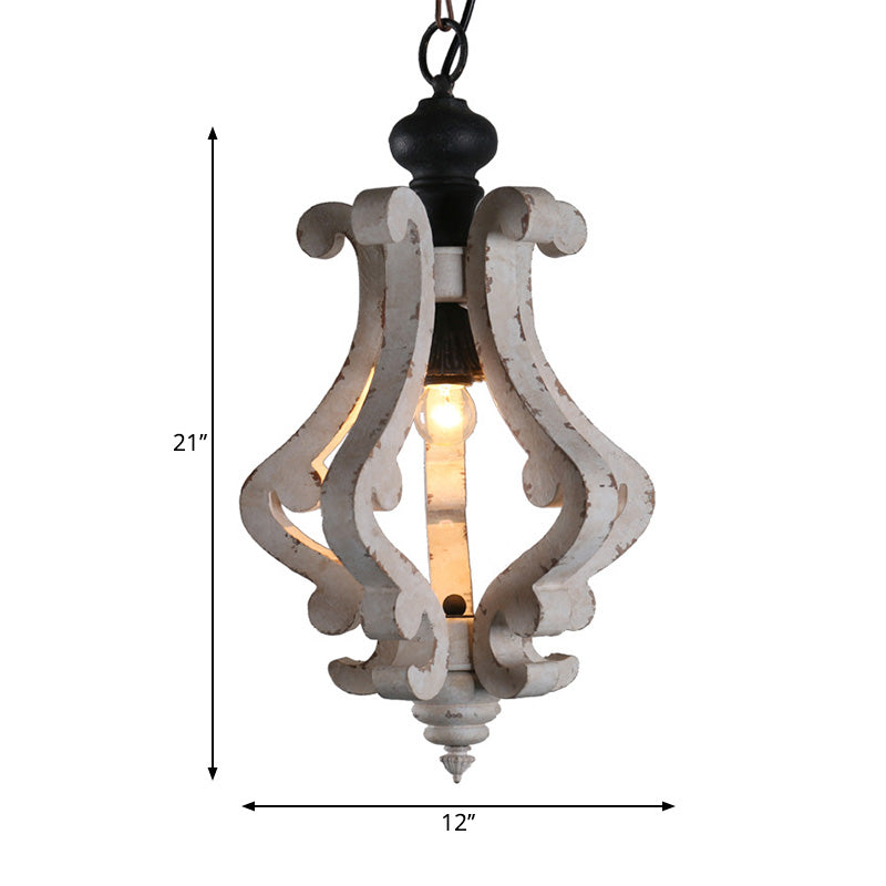 Distressed White 1 Light Hanging Light Kit Rustic Wooden Lantern Pendant Ceiling Light Clearhalo 'Ceiling Lights' 'Pendant Lights' 'Pendants' Lighting' 228253