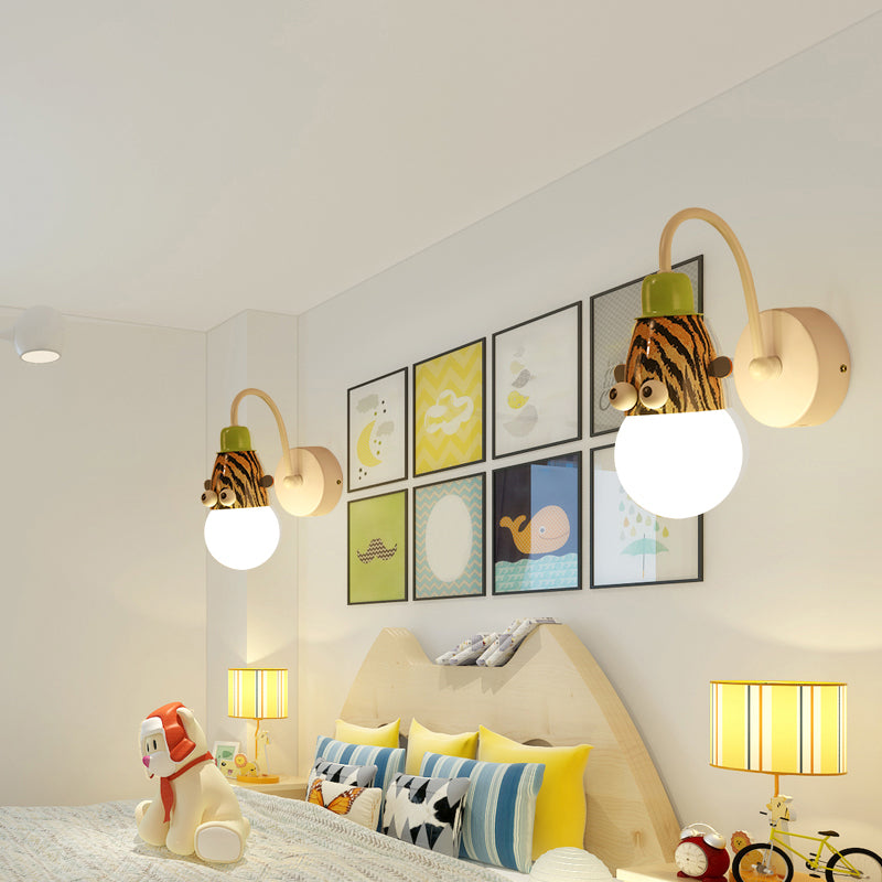 Kids Style Animal Sconce Lamp Metallic 1 Bulb Childrens Bedroom Wall Mount Lighting in White Clearhalo 'Wall Lamps & Sconces' 'Wall Lights' Lighting' 2282651