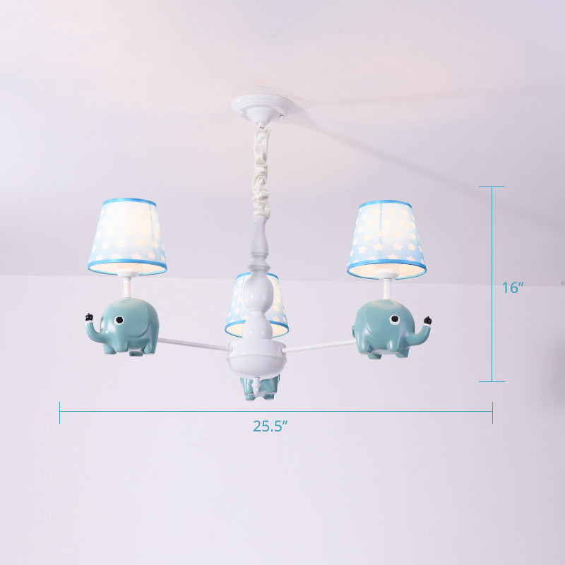 Resin Animal Hanging Ceiling Light Cartoon White Finish Chandelier with Empire Shade 3 White Elephant Clearhalo 'Ceiling Lights' 'Chandeliers' Lighting' options 2282690_55a8f94a-9a6b-4437-81d3-339eaf0341c7