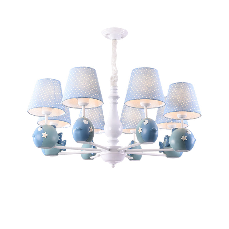 Cartoon Chandelier Lighting White Conical Suspension Light with Tapered Fabric Shade for Kids Room Clearhalo 'Ceiling Lights' 'Chandeliers' Lighting' options 2282708