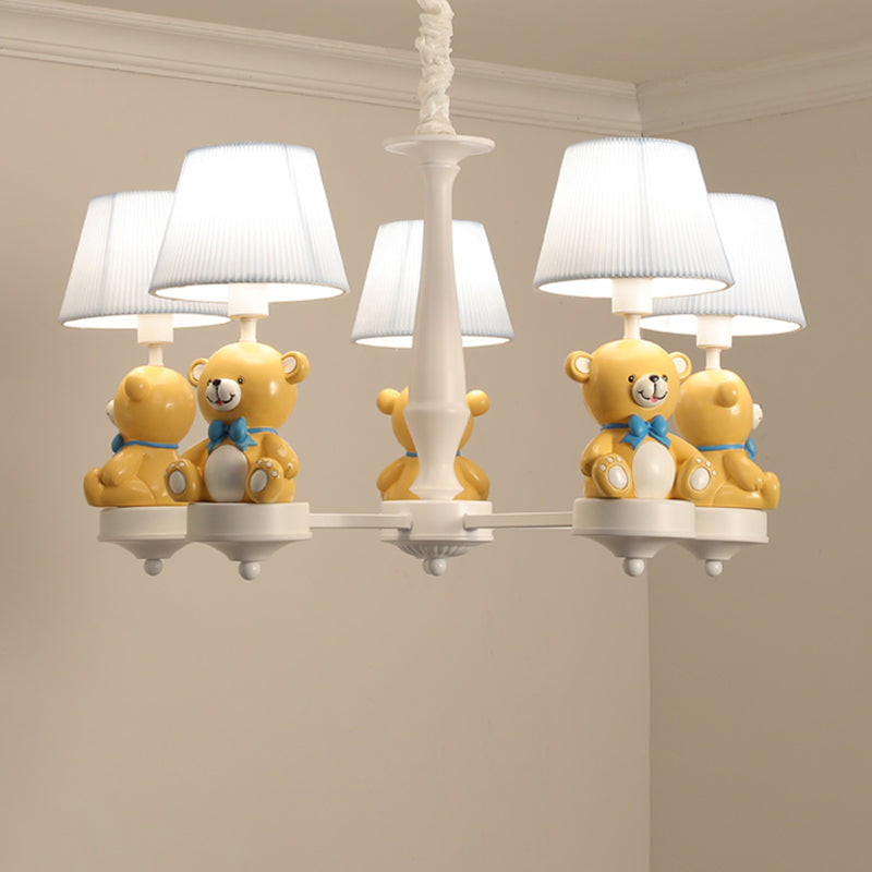 Yellow Bear Toy Chandelier Cartoon Resin Suspension Light with Tapered Gathered Fabric Shade 5 Yellow Clearhalo 'Ceiling Lights' 'Chandeliers' Lighting' options 2282741_2bd90b4c-3091-430b-9f5c-60daae67ce3a