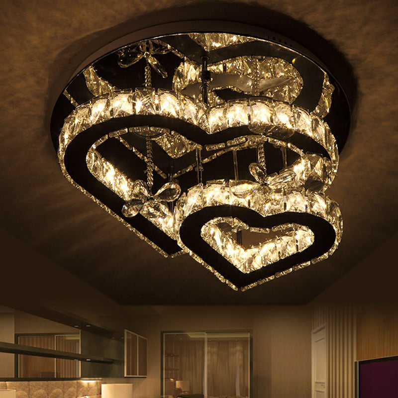 Beveled Crystal Loving Heart Ceiling Light Fixture Modern LED Clear Semi Flush Mounted Lamp Clearhalo 'Ceiling Lights' 'Close To Ceiling Lights' 'Close to ceiling' 'Semi-flushmount' Lighting' 2282808