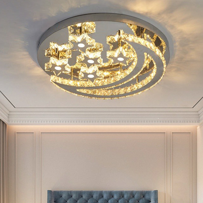 Crescent and Star Shape Flush Lamp Modern Clear Crystal Stainless Steel Semi Flush Mount Ceiling Light for Bedroom Clearhalo 'Ceiling Lights' 'Close To Ceiling Lights' 'Close to ceiling' 'Semi-flushmount' Lighting' 2282820