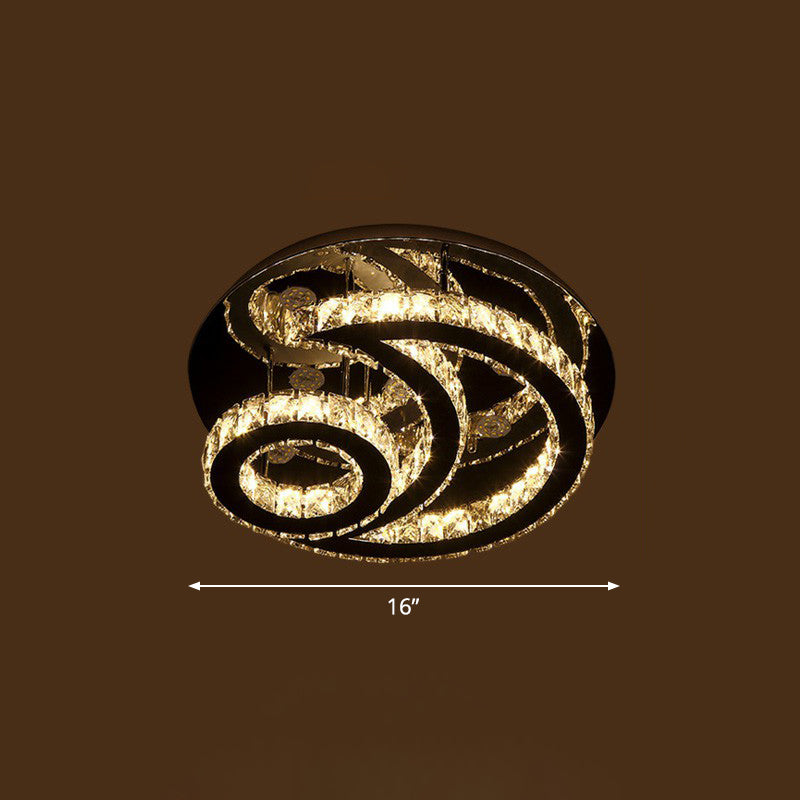 Clear K9 Crystal Moon and Sun Ceiling Lamp Minimalist Stainless Steel LED Semi Flush Light Fixture Clear 16" Clearhalo 'Ceiling Lights' 'Close To Ceiling Lights' 'Close to ceiling' 'Semi-flushmount' Lighting' 2282828