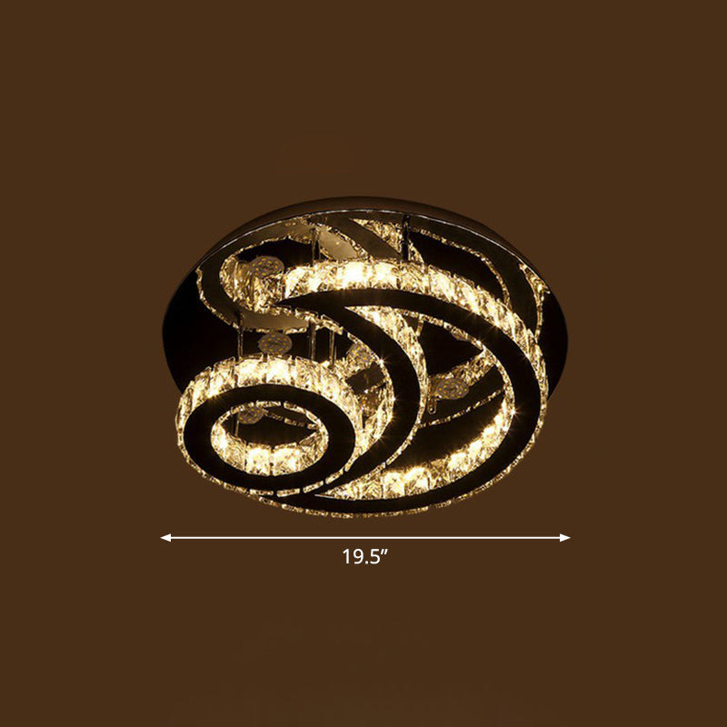 Clear K9 Crystal Moon and Sun Ceiling Lamp Minimalist Stainless Steel LED Semi Flush Light Fixture Clear 19.5" Clearhalo 'Ceiling Lights' 'Close To Ceiling Lights' 'Close to ceiling' 'Semi-flushmount' Lighting' 2282829