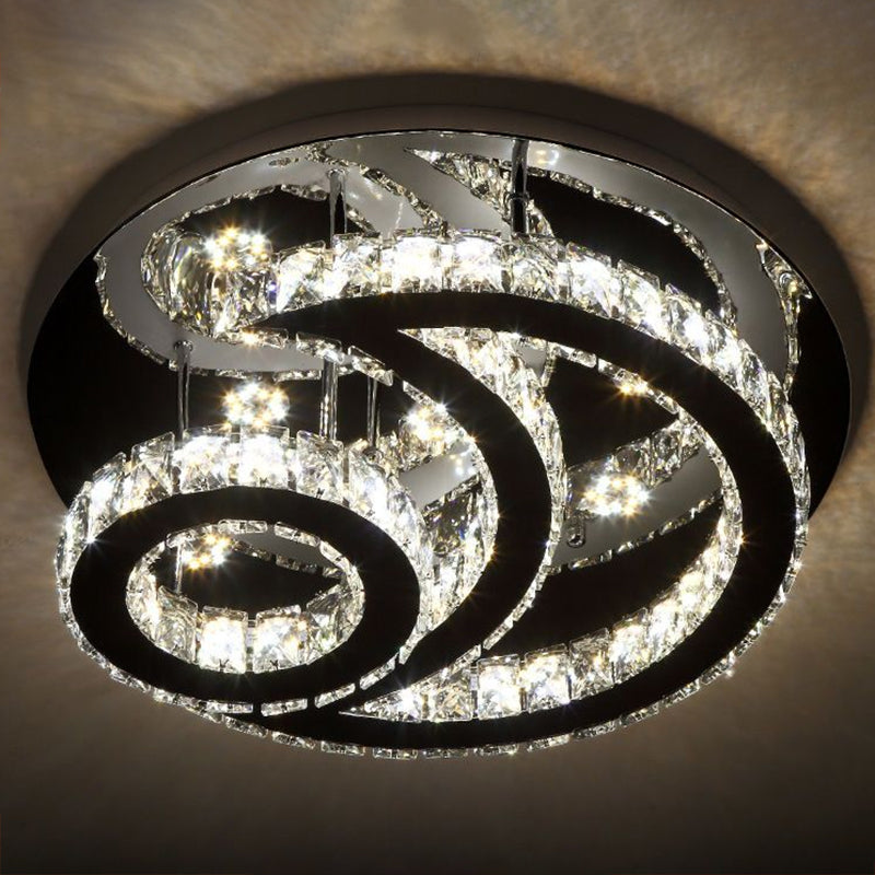 Clear K9 Crystal Moon and Sun Ceiling Lamp Minimalist Stainless Steel LED Semi Flush Light Fixture Clearhalo 'Ceiling Lights' 'Close To Ceiling Lights' 'Close to ceiling' 'Semi-flushmount' Lighting' 2282830