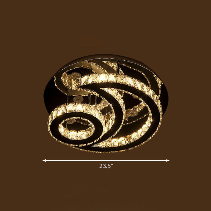 Clear K9 Crystal Moon and Sun Ceiling Lamp Minimalist Stainless Steel LED Semi Flush Light Fixture Clear 23.5" Clearhalo 'Ceiling Lights' 'Close To Ceiling Lights' 'Close to ceiling' 'Semi-flushmount' Lighting' 2282831