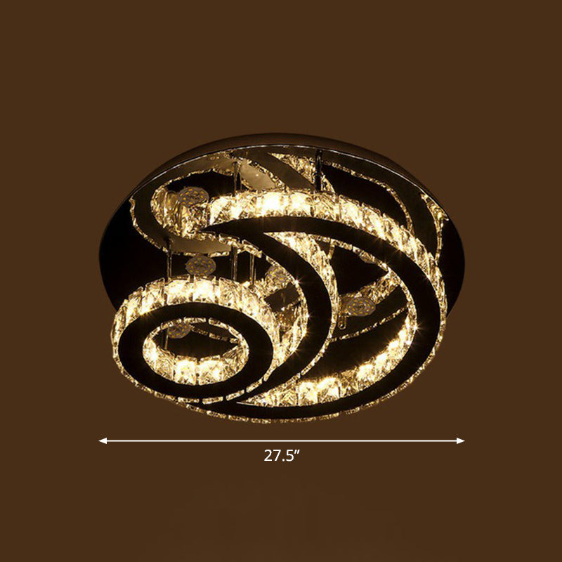 Clear K9 Crystal Moon and Sun Ceiling Lamp Minimalist Stainless Steel LED Semi Flush Light Fixture Clear 27.5" Clearhalo 'Ceiling Lights' 'Close To Ceiling Lights' 'Close to ceiling' 'Semi-flushmount' Lighting' 2282833