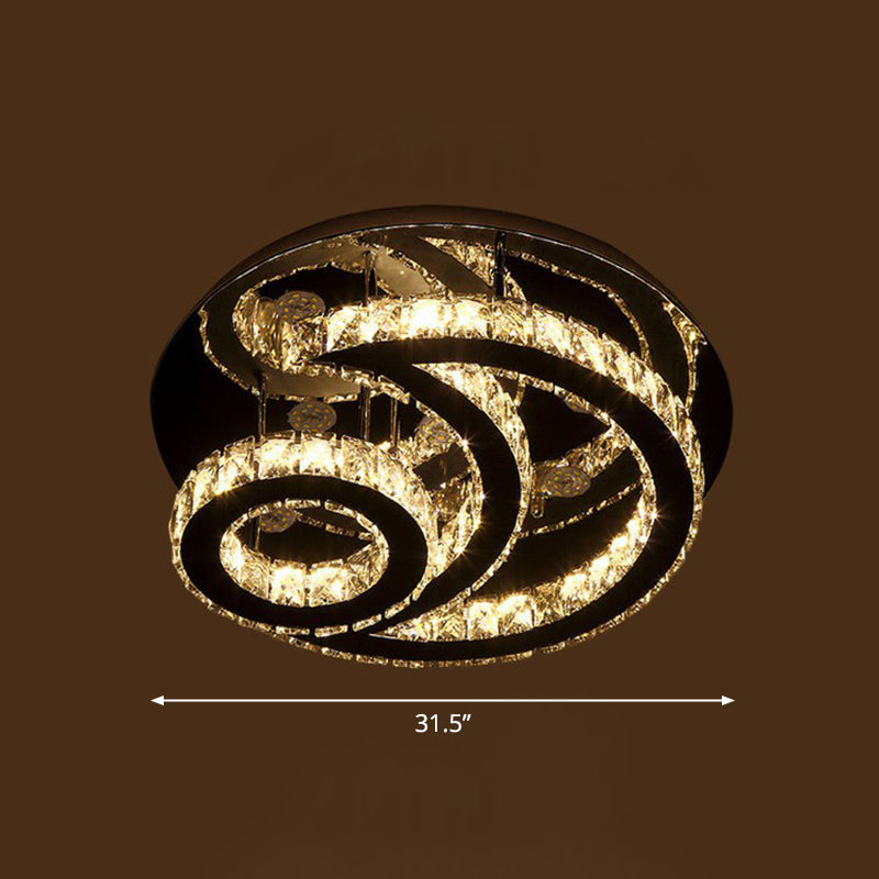 Clear K9 Crystal Moon and Sun Ceiling Lamp Minimalist Stainless Steel LED Semi Flush Light Fixture Clear 31.5" Clearhalo 'Ceiling Lights' 'Close To Ceiling Lights' 'Close to ceiling' 'Semi-flushmount' Lighting' 2282835