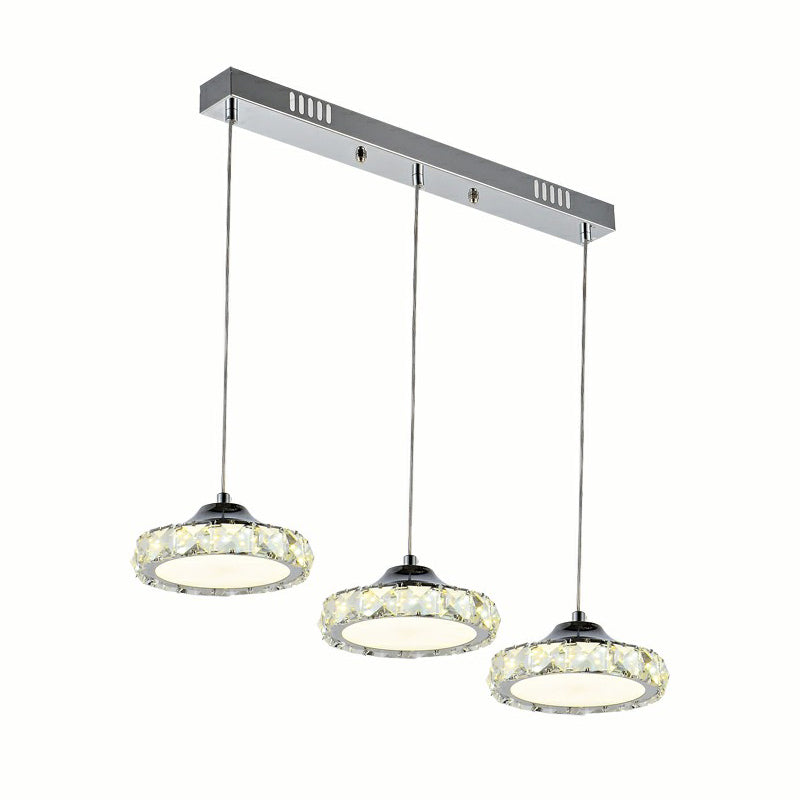Circular Dining Room LED Suspension Light Clear Crystal 3-Head Modern Multiple Hanging Lamp Clearhalo 'Ceiling Lights' 'Modern Pendants' 'Modern' 'Pendant Lights' 'Pendants' Lighting' 2282846