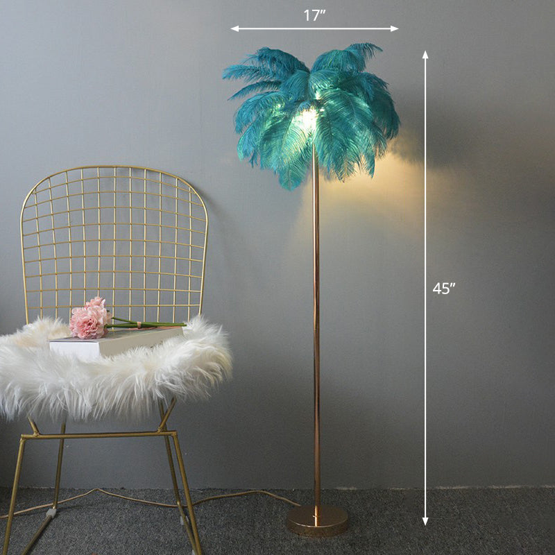 Feather Palm Tree Shaped Standing Light Nordic 1-Light Floor Lamp for Girls Room Blue 17" Clearhalo 'Floor Lamps' 'Lamps' Lighting' 2282885