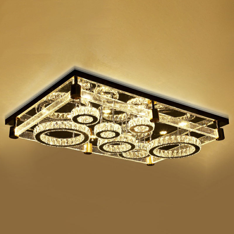 Clear Rectangular LED Flushmount Light Modernist Crystal Circles Ceiling Flush Mount Light Clear 31.5" Clearhalo 'Ceiling Lights' 'Close To Ceiling Lights' 'Close to ceiling' 'Flush mount' Lighting' 2283048