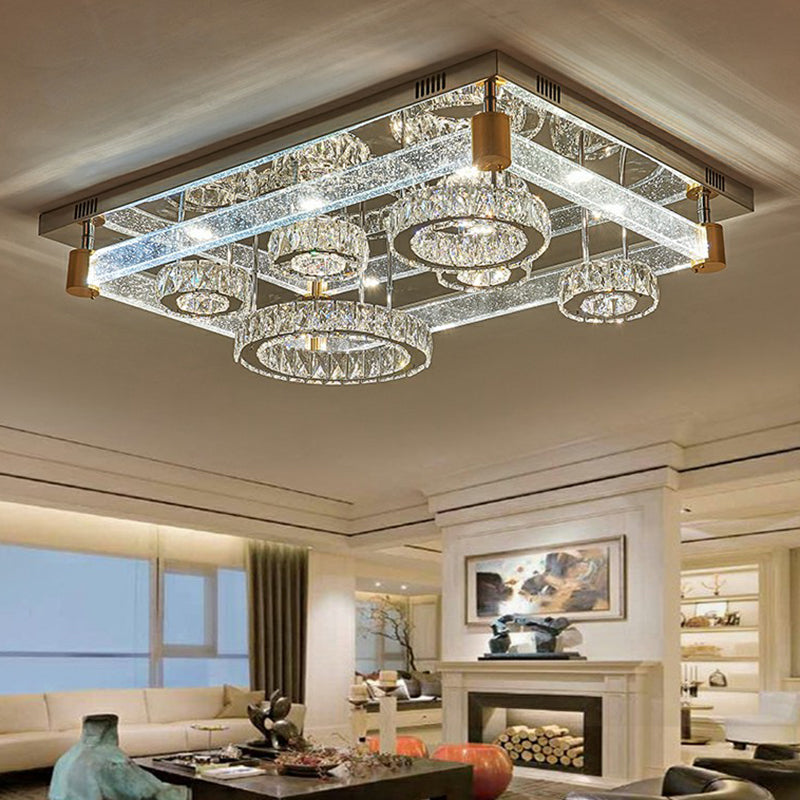 Clear Rectangular LED Flushmount Light Modernist Crystal Circles Ceiling Flush Mount Light Clearhalo 'Ceiling Lights' 'Close To Ceiling Lights' 'Close to ceiling' 'Flush mount' Lighting' 2283051