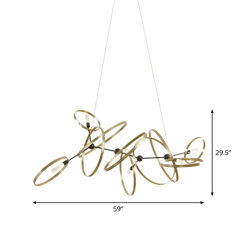 Ring Shaped Dining Room Ceiling Pendant Light Metal 6 Bulbs Minimalist Chandelier in Brass Clearhalo 'Ceiling Lights' 'Chandeliers' 'Modern Chandeliers' 'Modern' Lighting' 2283233