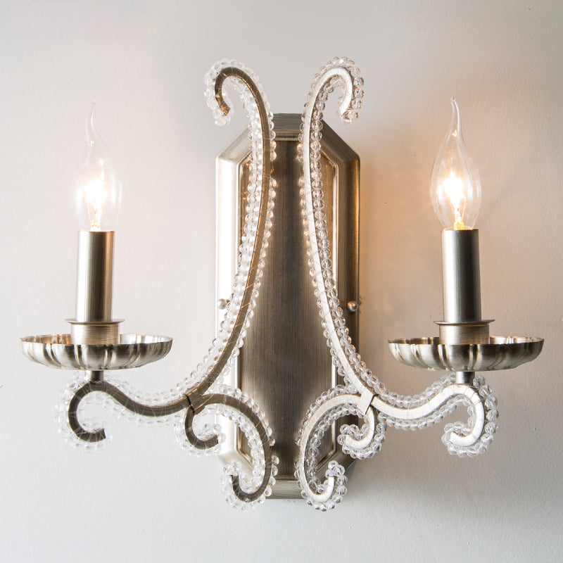 Crystal Beaded Silver Wall Lighting Fixture Candlestick Rustic Wall Mounted Lamp for Corridor Clearhalo 'Wall Lamps & Sconces' 'Wall Lights' Lighting' 2283321