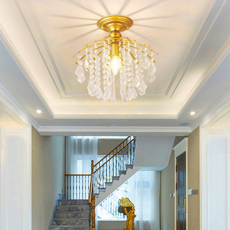 Crystal Tassel Semi Flush Mount Light Country Single Aisle Semi Flush Mount Ceiling Light Clearhalo 'Ceiling Lights' 'Close To Ceiling Lights' 'Close to ceiling' 'Semi-flushmount' Lighting' 2283332