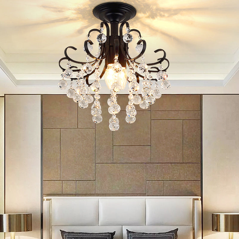 3 Bulbs Ceiling Lighting Vintage Swirl Metal Semi Flush Mounted Light with Crystal Orbs Clearhalo 'Ceiling Lights' 'Close To Ceiling Lights' 'Close to ceiling' 'Semi-flushmount' Lighting' 2283339