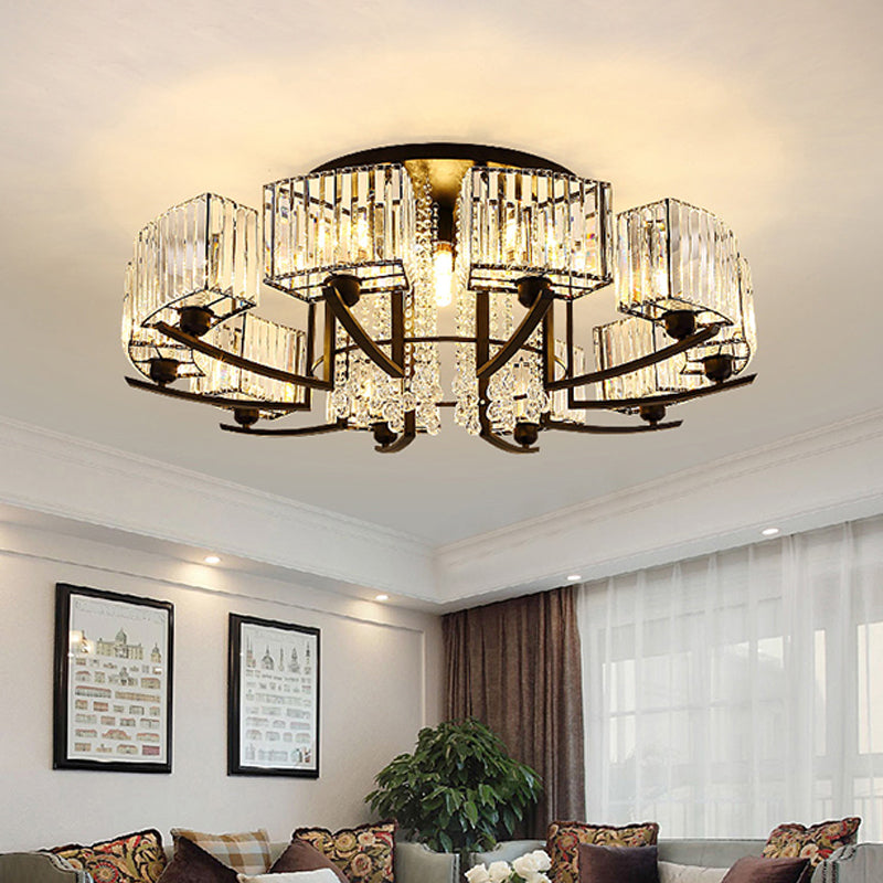 Round Living Room Ceiling Lamp Retro Crystal Block Black Semi Flush Mount Lighting Clearhalo 'Ceiling Lights' 'Close To Ceiling Lights' 'Close to ceiling' 'Semi-flushmount' Lighting' 2283354