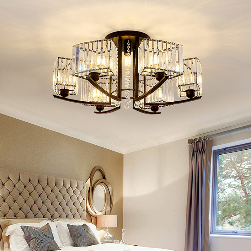 Round Living Room Ceiling Lamp Retro Crystal Block Black Semi Flush Mount Lighting Clearhalo 'Ceiling Lights' 'Close To Ceiling Lights' 'Close to ceiling' 'Semi-flushmount' Lighting' 2283358