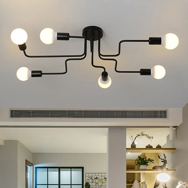 Maze Semi Flush Ceiling Light Industrial Metallic Flush Mount Lighting for Living Room Clearhalo 'Ceiling Lights' 'Close To Ceiling Lights' 'Close to ceiling' 'Semi-flushmount' Lighting' 2283413