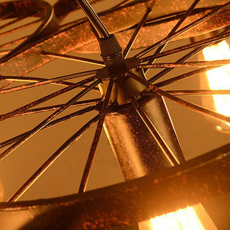 Wheel Ceiling Pendant Light Industrial Style Rust Metal Chandelier for Living Room Clearhalo 'Cast Iron' 'Ceiling Lights' 'Chandeliers' 'Industrial Chandeliers' 'Industrial' 'Metal' 'Middle Century Chandeliers' 'Rustic Chandeliers' 'Tiffany' Lighting' 2283457