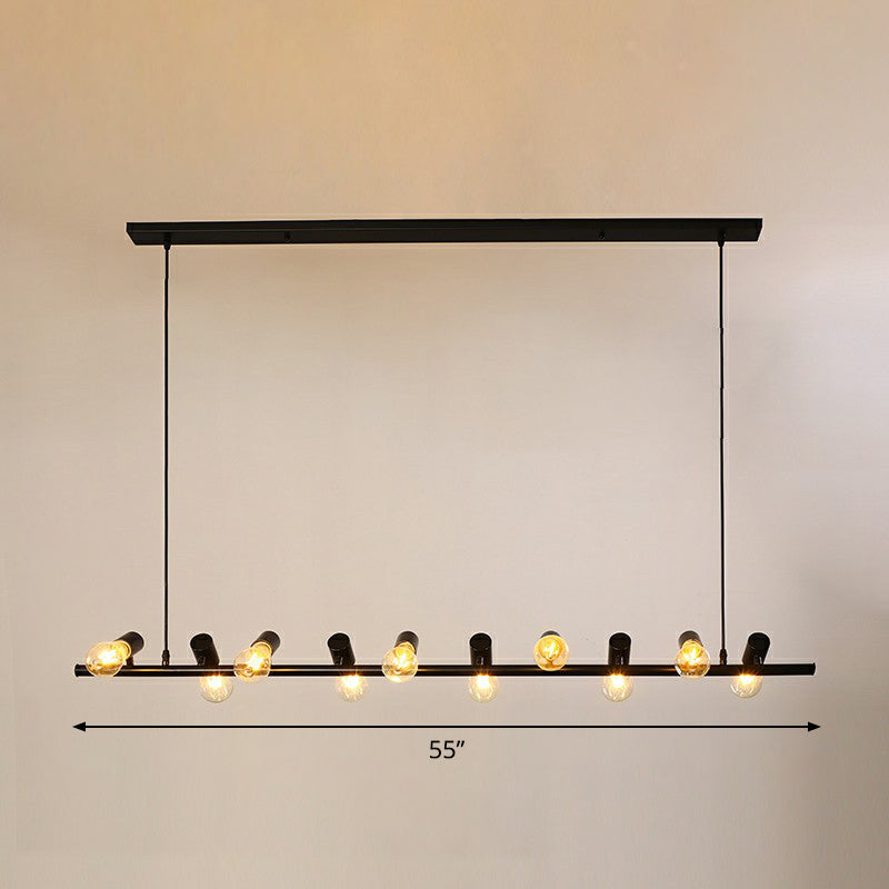 Black Linear Island Pendant Light Loft Metal Restaurant Spotlight with Exposed Bulb Design 10 Black Clearhalo 'Ceiling Lights' 'Island Lights' Lighting' 2283461