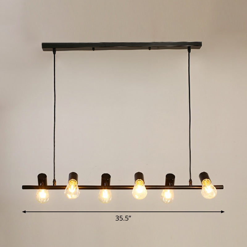 Black Linear Island Pendant Light Loft Metal Restaurant Spotlight with Exposed Bulb Design 6 Black Clearhalo 'Ceiling Lights' 'Island Lights' Lighting' 2283465