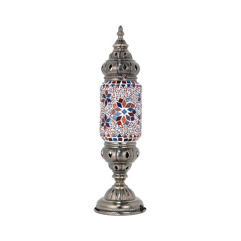 Mediterranean Tubular Night Light 1 Bulb Mosaics Glass Table Lighting in Nickel for Bedroom Nickel B Clearhalo 'Lamps' 'Table Lamps' Lighting' 2283577